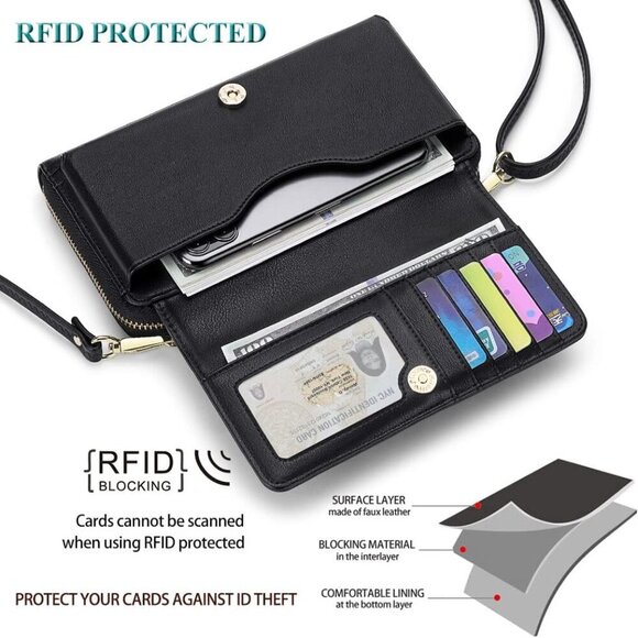 Women Wallet Purse Card Holder with RFID, Large Capacity Crossbody Wristlet Clut - Picture 3 of 6